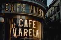 Kaboompics - Close-Up of Cafe Varela Lettering on a Curved Madrid Facade