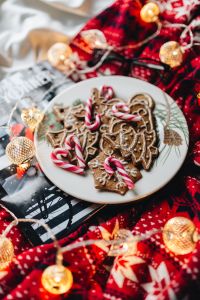 Kaboompics - Festive Gingerbread Cookie Plate with Candy Canes and Copy Space