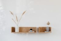 Kaboompics - Minimalist Double Wall Shelf with Pampas Grass, Candle and Dried Palm
