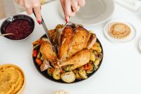 Kaboompics - Roast Turkey with Cranberry Sauce, Brussels Sprouts and Pie