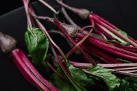 Kaboompics - Fresh Beetroot Roots with Red Stems and Green Tops, Rustic Ingredient Photo for Seasonal Recipes