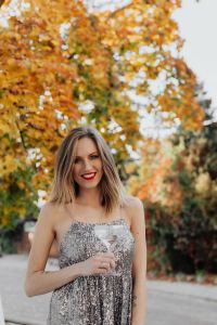 Kaboompics - Autumn Fashion Portrait with Champagne and Silver Sequin Dress