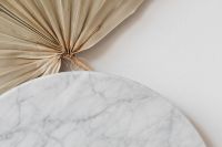 Kaboompics - Dried Palm Fan Above a Round Marble Surface for Neutral Interior Styling