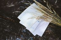 Kaboompics - Minimal Postcard Flat Lay With Wheat and Dark Stone
