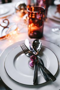 Kaboompics - Amber Glass Candle Holder on a Festive Christmas Table