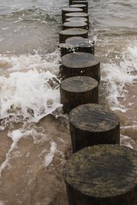 Kaboompics - Sea Waves Around Dark Wooden Posts