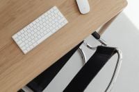 Kaboompics - Minimalist Workspace Furniture Detail with Oak Desk and Chrome Chair