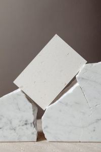Kaboompics - Diamond-Positioned Business Card Mockup on Taupe with Marble Accents