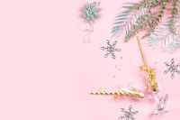 Kaboompics - Happy New Year Pink Flat Lay with Silver Tree Decorations