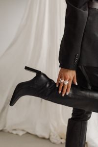 Kaboompics - Black Leather Pants, Pointed Boot and Ringed Hand