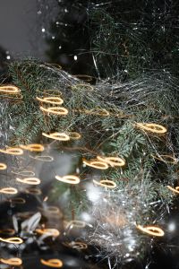 Kaboompics - Silver Tinsel on a Christmas Tree with Golden Light Trails
