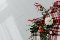Kaboompics - Plaid Blanket With White Pumpkins and Black Candle
