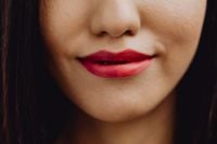 Kaboompics - Red and Coral Lipstick Two-Tone Lips, Beauty Makeup Close-Up