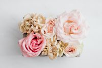 Kaboompics - Blush Pink and Ivory Rose Bouquet on White, Romantic Wedding Invitation Background