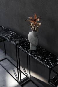 Kaboompics - Long Black Marble Console with Dried Tropical Flower in a Cement Vase
