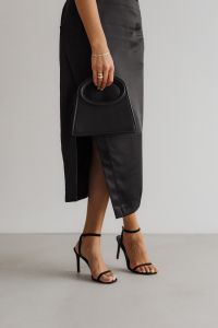 Kaboompics - Black Satin Dress and Structured Handbag with Jewelry