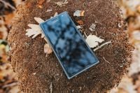 Kaboompics - Black mobile phone on the ground