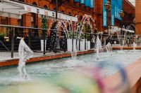 Kaboompics - Manufaktura Fountain Plaza with Water Jets and Outdoor Dining Terrace, Łódź, Poland