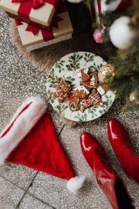 Kaboompics - Holiday Flat Lay with Red Boots, Gingerbread and Gift Boxes