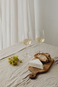 Kaboompics - White Wine and Camembert Cheese Board