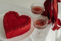 Kaboompics - Heart Cake and Red Cocktails with Satin Ribbon Details