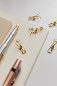 Kaboompics - Shallow-Focus Pink and Silver Fountain Pens with Gold Clips on a Lined Notebook