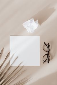 Kaboompics - Neutral Stationery Card Mockup with Paper Texture and Eyeglasses