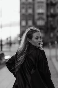 Kaboompics - Black and White Portrait of Woman Looking Over Her Shoulder