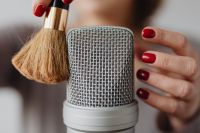 Kaboompics - Close-Up Makeup Brush beside Microphone Grille for ASMR Sound Triggers