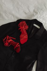 Kaboompics - Black Blazer with Red Heels and Flower Bouquet