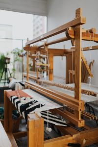 Kaboompics - Loom Detail with Blue, White and Green Textile