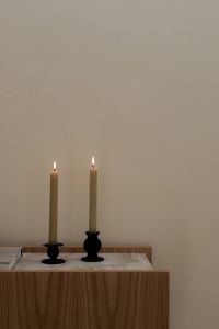 Kaboompics - Neutral Minimalist Interior with Lit Candles on Marble Console