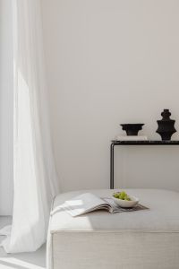 Kaboompics - Minimal Living Room Still Life with Open Book and Grapes
