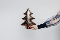 Kaboompics - Hand Holding a Metallic Tree-Shaped Christmas Ornament, Isolated Holiday Decoration on White