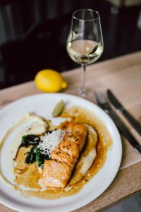 Healthy Dinner Ideas with Bourbon Glazed Salmon, Warm Goat Cheese Salad and Fresh Greens