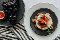 Kaboompics - Camembert Fig Cheese Plate with Grapes and Striped Linen