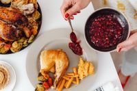 Kaboompics - Thanksgiving Turkey Plate with Cranberry Sauce and Vegetables