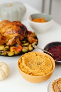Kaboompics - Sweet Potato Mash Bowl beside Roast Turkey and Carrots