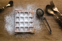 Kaboompics - Breakfast waffles with fresh raspberries