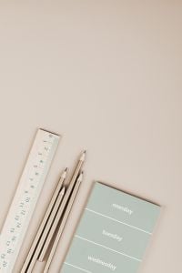 Kaboompics - Wooden Ruler Pencils and Green Weekday Planner