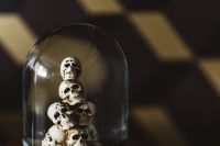 Kaboompics - Gothic Halloween Decor with Skull Figurines Under Glass