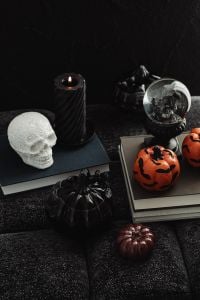 Kaboompics - Skull Crystal Ball and Jack O Lantern Display
