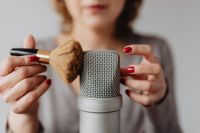 Kaboompics - Makeup Brush Sweeping across a Studio Microphone for Soft ASMR Trigger Sounds