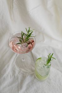 Kaboompics - Pink and Green Cocktail Pair on White Fabric