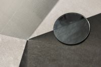 Kaboompics - Minimal Geometric Background with Dark Reflective Circle and Grid Panels