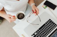 Kaboompics - Home Office Flat Lay with Coffee, Laptop, Smartphone and Reading Glasses
