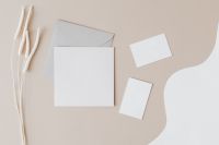 Kaboompics - Blank Cards and Envelopes with Dried Stems on Curved Beige and White Surface