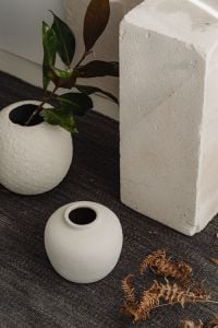 Kaboompics - Textured Ceramic Vases with Green Leaves and Dried Foliage