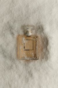 Kaboompics - Perfume Bottle and Silver Ring on Burgundy Fabric