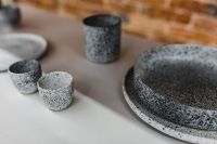 Kaboompics - Speckled Ceramic Bowls and Plate on Neutral Tabletop